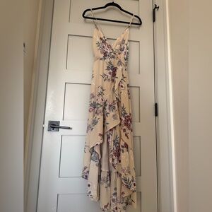 Floral V-Neck Maxi Dress - Cream and Purple